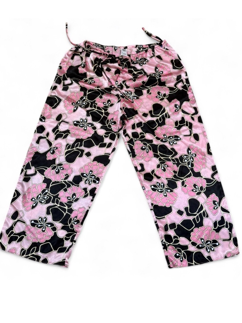 Cruz Pink & Black Floral Satin Pajama Pants Wide Leg Size L